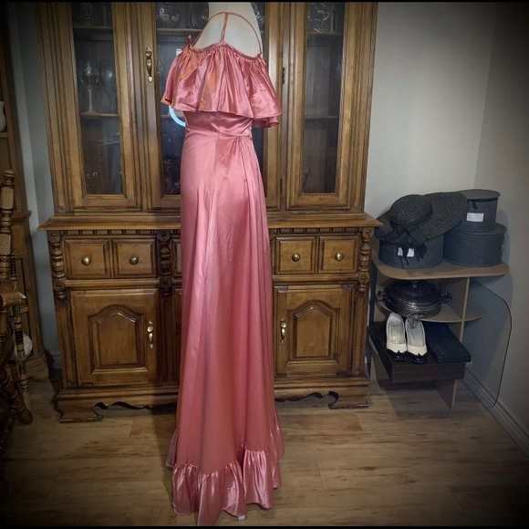 80s Pink Off-Shoulder Satin Dress, Sm - Picture 2 of 12